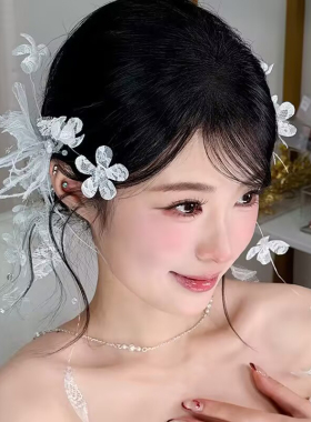 韩式新娘羽毛头饰花朵发夹