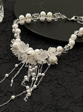 新款法式复古珍珠流苏项链复古公主宫廷风新娘婚纱晚礼服锁骨颈链