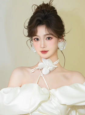 娟纱羽毛蕾丝颈花女性森系超仙美