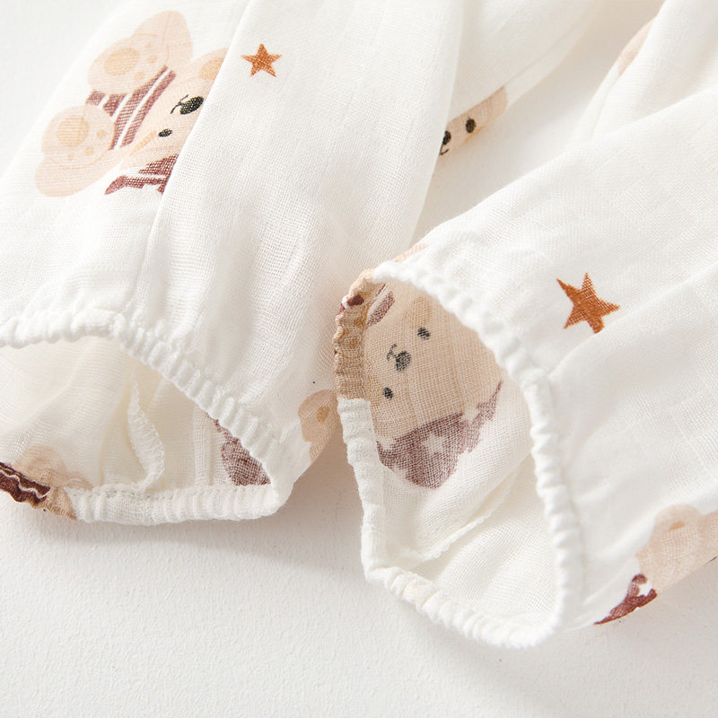 婴儿防蚊裤子A类夏天薄款男童女童睡裤宝宝长裤纱布纯棉夏季儿童