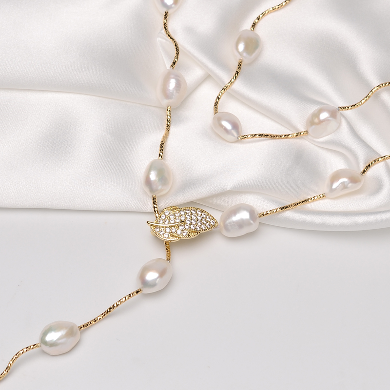千城异形淡水珍珠项链女个性时尚白色混彩色秋冬巴洛克长款毛衣链 - 图1