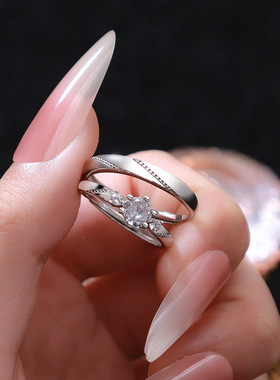 右半边S999纯银一见钟情情侣戒指男女一对开口范家同款对戒指环