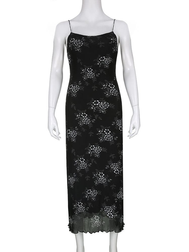 Rockmore Vintage Print Mesh Maxi Dresses Summer Dark Academi - 图1