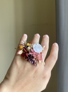 Wedding原创复古红金婚礼戒指花中式美学对戒diy仿真永生花戒指