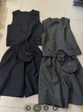 2026早秋新款女装灰色羊毛七分裤马甲两件套韩系配包包套装九米