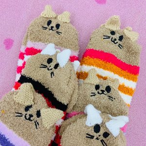 日本tutuanna可爱立体耳朵刺绣卡通猫咪毛绒保暖地板袜睡眠袜船袜