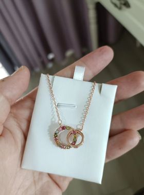 天然碧玺项链老坑料彩虹碧玺毛衣锁骨链925银链子女款饰品礼物