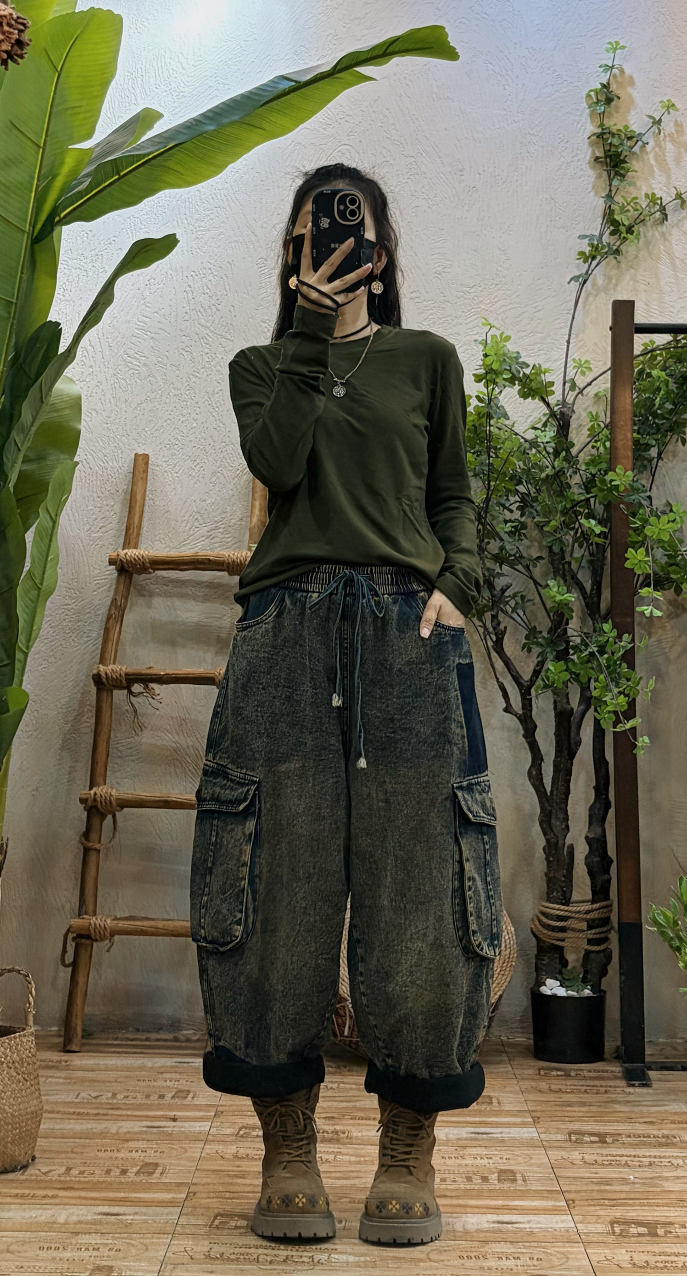 复古做旧加绒工装牛仔裤女 冬季新款宽松休闲个性显瘦哈伦九分裤,淘宝优惠券,粉丝福利购,淘宝优惠卷