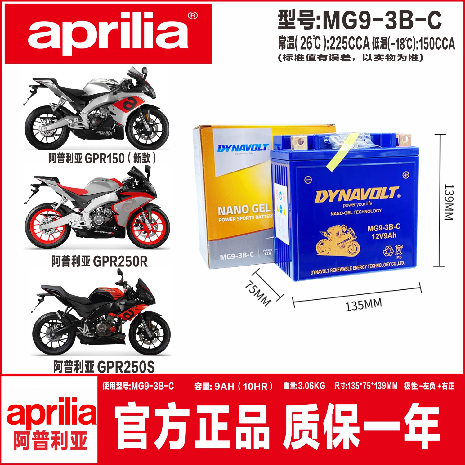 阿普利亚GPR150 CR150 GPR250R SRMAX250/300 CAFE125台风150电瓶-图0