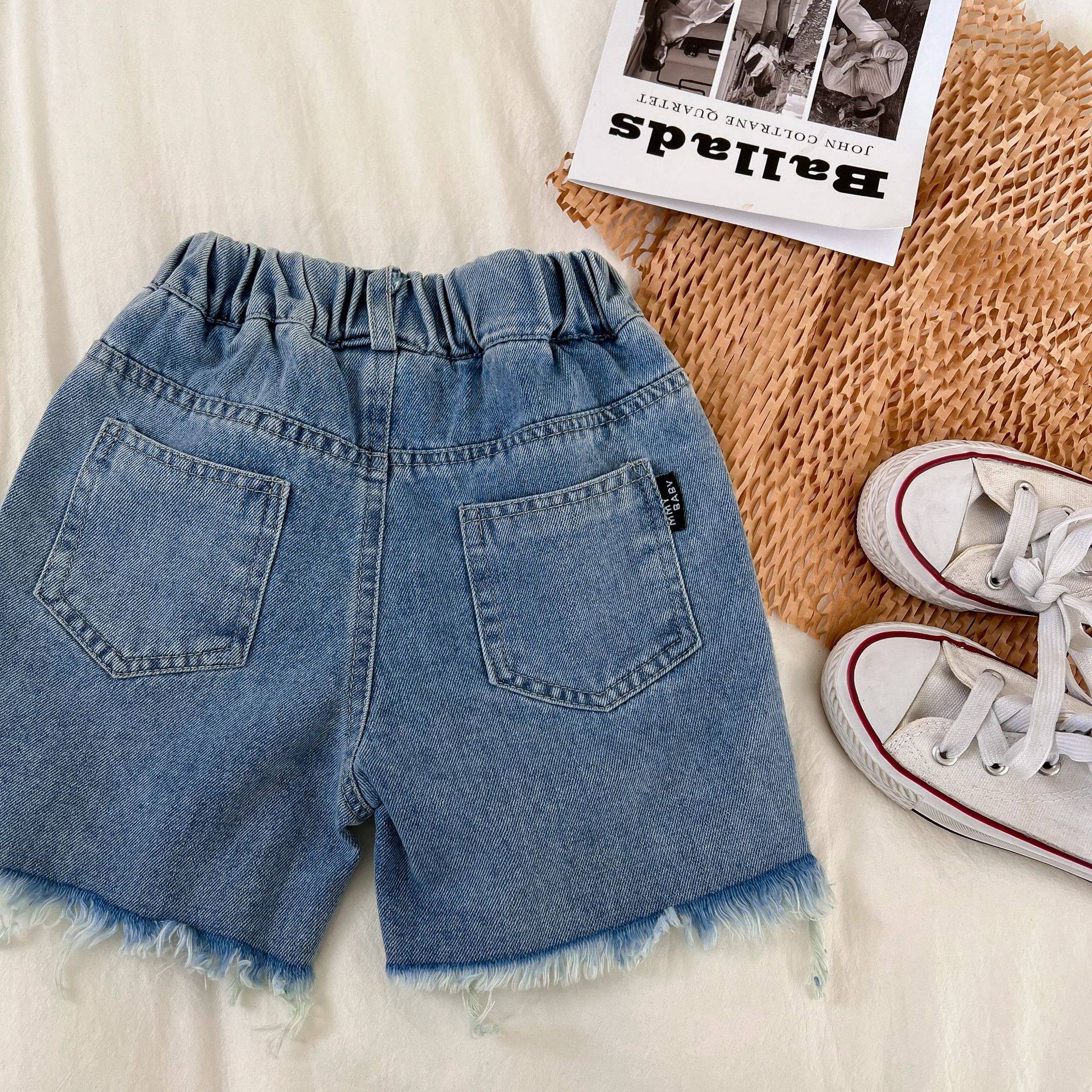 男女童牛仔短裤毛边宝宝破洞中裤个性纯色2025夏季新款儿童五分裤,淘宝优惠券,粉丝福利购,淘宝优惠卷