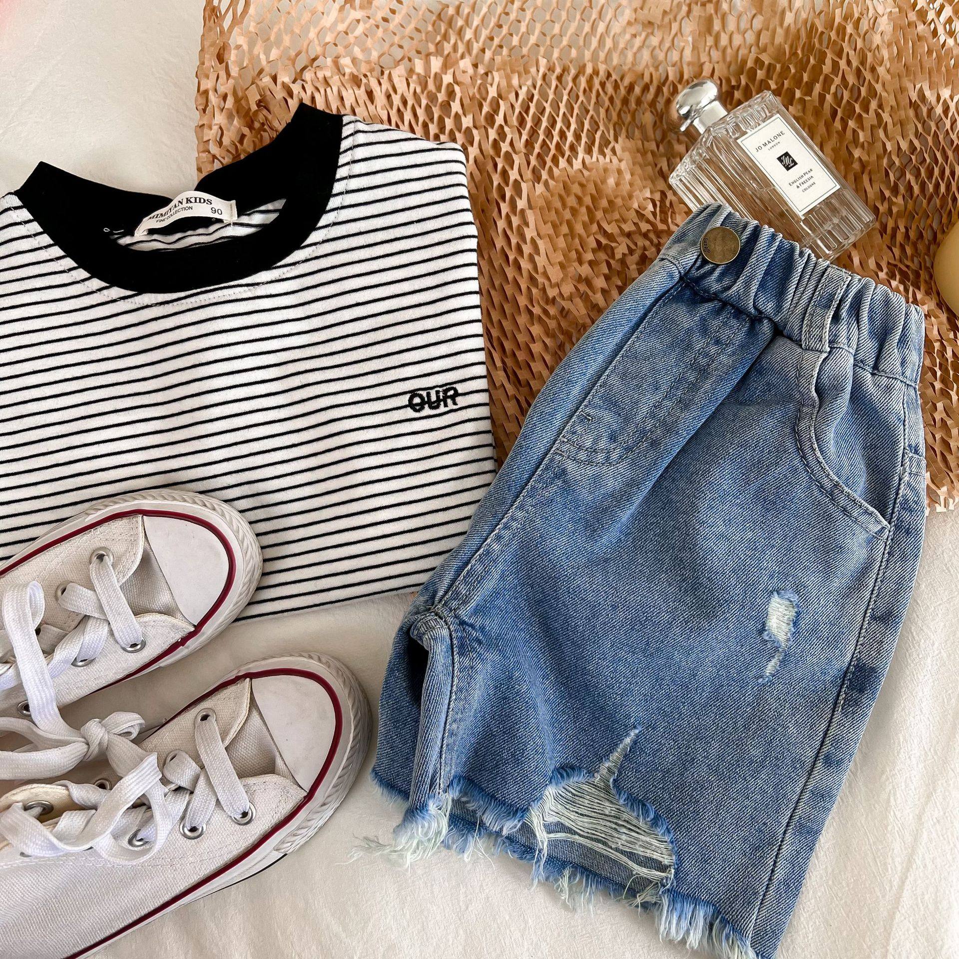 男女童牛仔短裤毛边宝宝破洞中裤个性纯色2025夏季新款儿童五分裤,淘宝优惠券,粉丝福利购,淘宝优惠卷