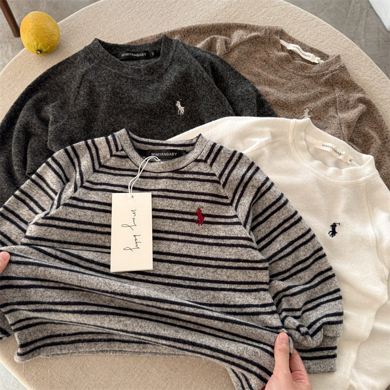 冬季宝宝打底衫收口磨毛条纹男女童长袖T恤条纹保暖童装内搭T弹力,淘宝优惠券,粉丝福利购,淘宝优惠卷