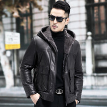 New pint fur integrated genuine leather clothing men short-to-cap water mink liner Bull Leather Jacket Down Jacket jacket Winter