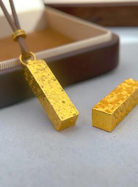 沙金爆闪碎冰冰四方来财小方条吊坠碎金方形挂坠锁骨链女金店同款