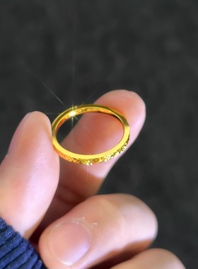 碎冰冰戒指男女款情侣对戒仿真黄金首饰越南沙金不掉色碎碎冰礼物