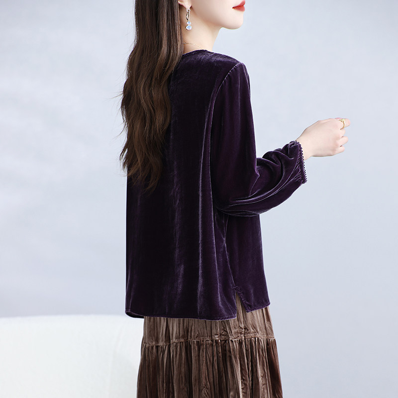 2025新款真丝丝绒上衣女九分袖桑蚕丝纯色T恤小众韩版外套春秋,淘宝优惠券,粉丝福利购,淘宝优惠卷