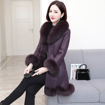 New Haining Rabbit Fur Jacket ຫນັງຫນັງຫນຶ່ງສິ້ນຂອງແມ່ຍິງ Fox Fur ຄໍຂົນຍາວກາງມີຂົນອ່ອນໆອົບອຸ່ນ