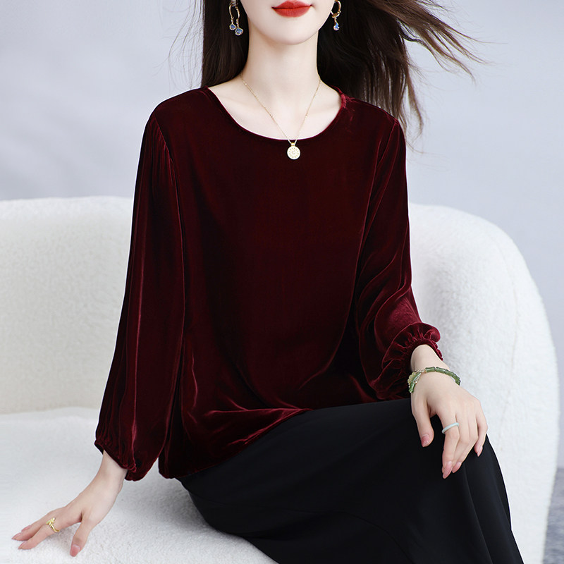 新款真丝丝绒上衣女九分袖桑蚕丝T恤圆领纯色遮肉显瘦外套春秋,淘宝优惠券,粉丝福利购,淘宝优惠卷