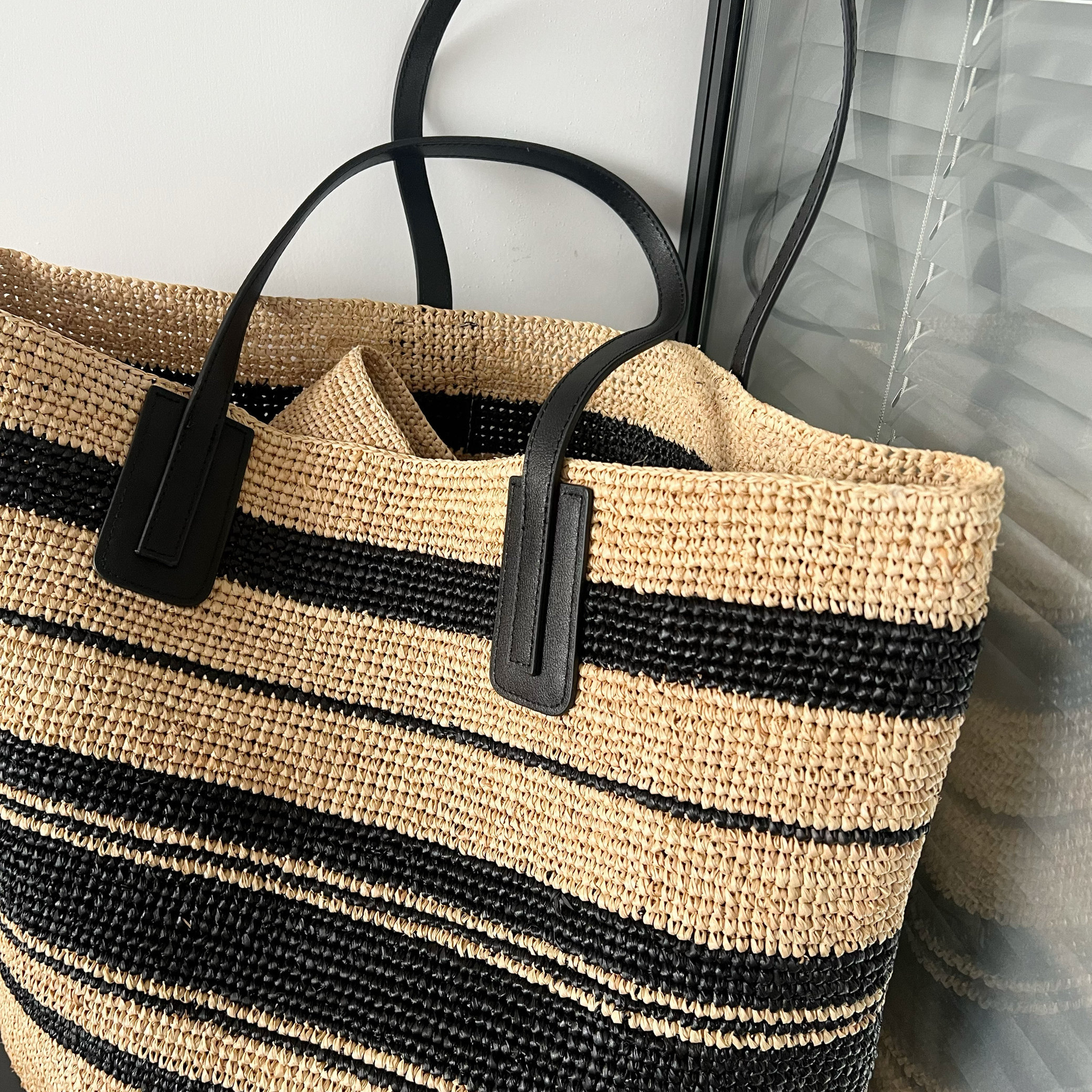 日系拉菲草真皮编织包夏季出游沙滩包休闲大容量水桶包托特包女,淘宝优惠券,粉丝福利购,淘宝优惠卷