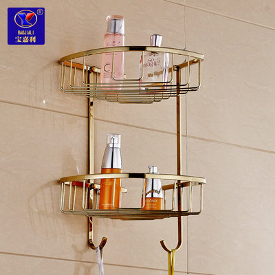 欧式全铜镀铬金色三角挂篮浴室置物架三角架卫生间网篮转角架角架 虎窝淘
