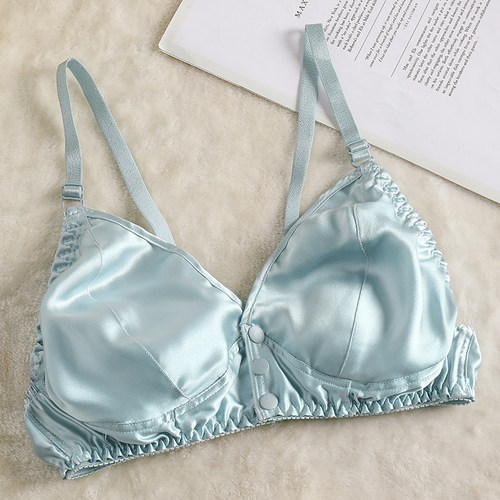 真丝文胸前扣兔耳朵防凸点无痕内衣女双面桑蚕丝的大码乳罩无钢圈 - 图1