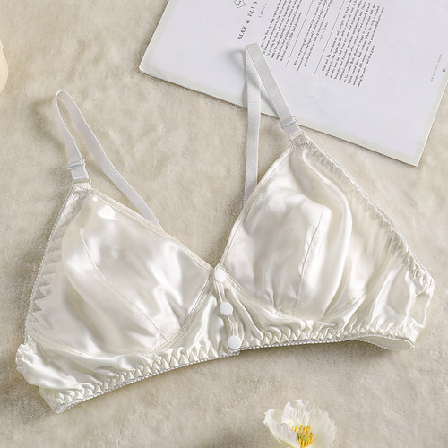真丝文胸前扣兔耳朵防凸点无痕内衣女双面桑蚕丝的大码乳罩无钢圈 - 图3