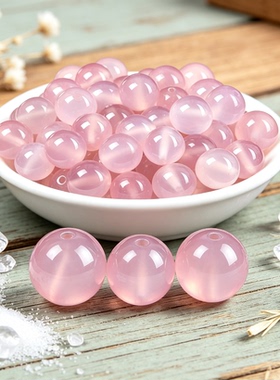 高冰透玛瑙玉髓粉色散珠圆珠diy手工编织串珠手链项链饰品配件珠