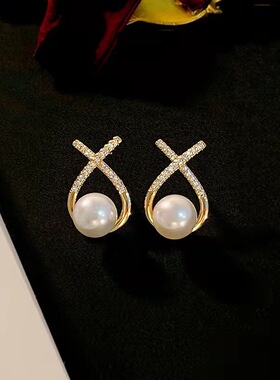 Fashion Earring感交叉耳钉女ins气质显瘦镶钻耳环韩版甜美x字母