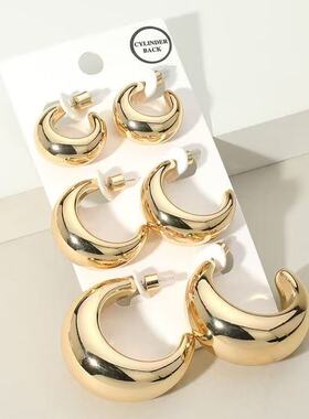 C-shaped metal earrings钢针水滴c形金属耳钉耳环个性设计耳饰女