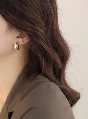 Semi-circular earring简约半圆耳钉复古港风气质耳环轻奢耳饰女