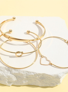 4-piece set of alloy heart bracelet爱心手镯几何4件套ins风