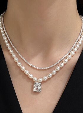 Zircon 2-piece pearl necklace set锆石两件套珍珠项链女锁骨链