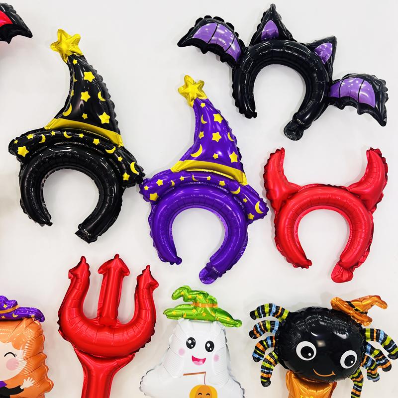 新款万圣节手持棒长款南瓜幽灵女巫黑蜘蛛恶魔叉手拿气球蝙蝠头箍 - 图2