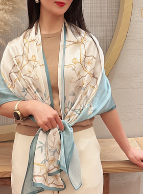 中国风桑蚕丝印花披肩围巾高级感