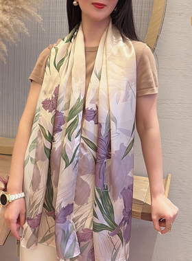 真丝印花防晒长巾披肩送妈妈礼品