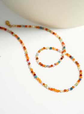 国风新中式火烧云锁骨链天然玛瑙