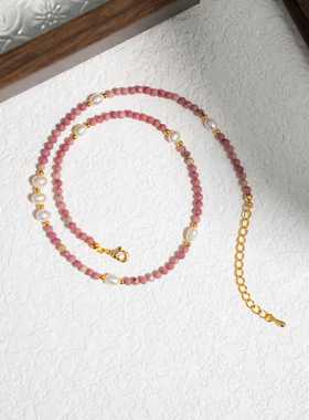 《蔷薇初放》复古温柔新中式天然蔷薇石项链女国风珍珠串珠锁骨链