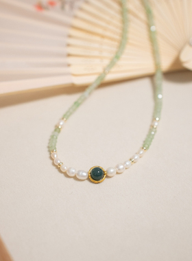 「松涧夜」天然玉髓淡水珍珠蓝水翡翠项链中式国风锁骨链温柔气质