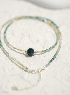 原创青绿天然渐变磷灰石蓝项链