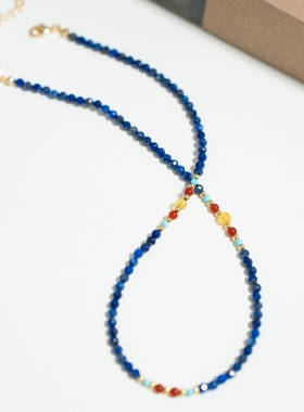 《青金》国风新中式天然青金石玛瑙串珠项链女生气质锁骨链小众