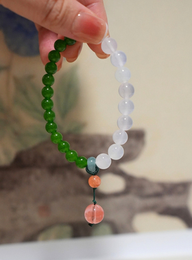 时光邮差原创「半山半水」天然和田玉荔枝冻南红西瓜晶新中式手串