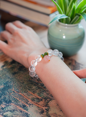 「粉漾」天然冰种粉水晶和田玉手链四叶草手串闺蜜手链显白招桃花