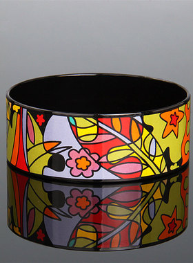 黑边梦幻花园画珐琅手镯