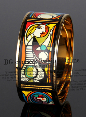 镜前少女手工画珐琅女手镯