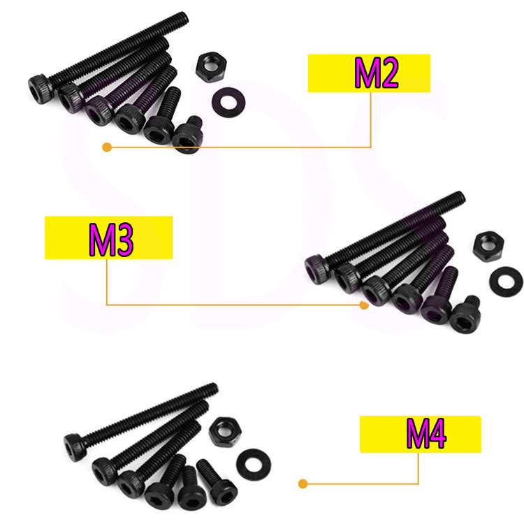 M2M3M4发黑碳钢内六角螺钉螺母套装盒赠送三个六角扳手1080pcs - 图0