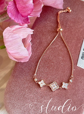 名媛清冷感高级精致简约百搭玫瑰金轻奢微镶四叶草手链