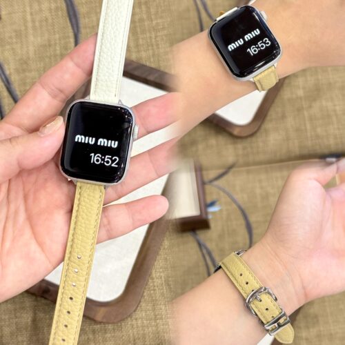 适用苹果手表apple watchS10细荔枝纹皮质H金属环表带iwatchSE2女 - 图0
