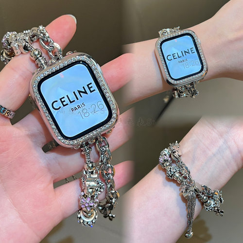 适用苹果手表带Apple watch10双链潘多拉手链式iwatch8se夏天复古 - 图0