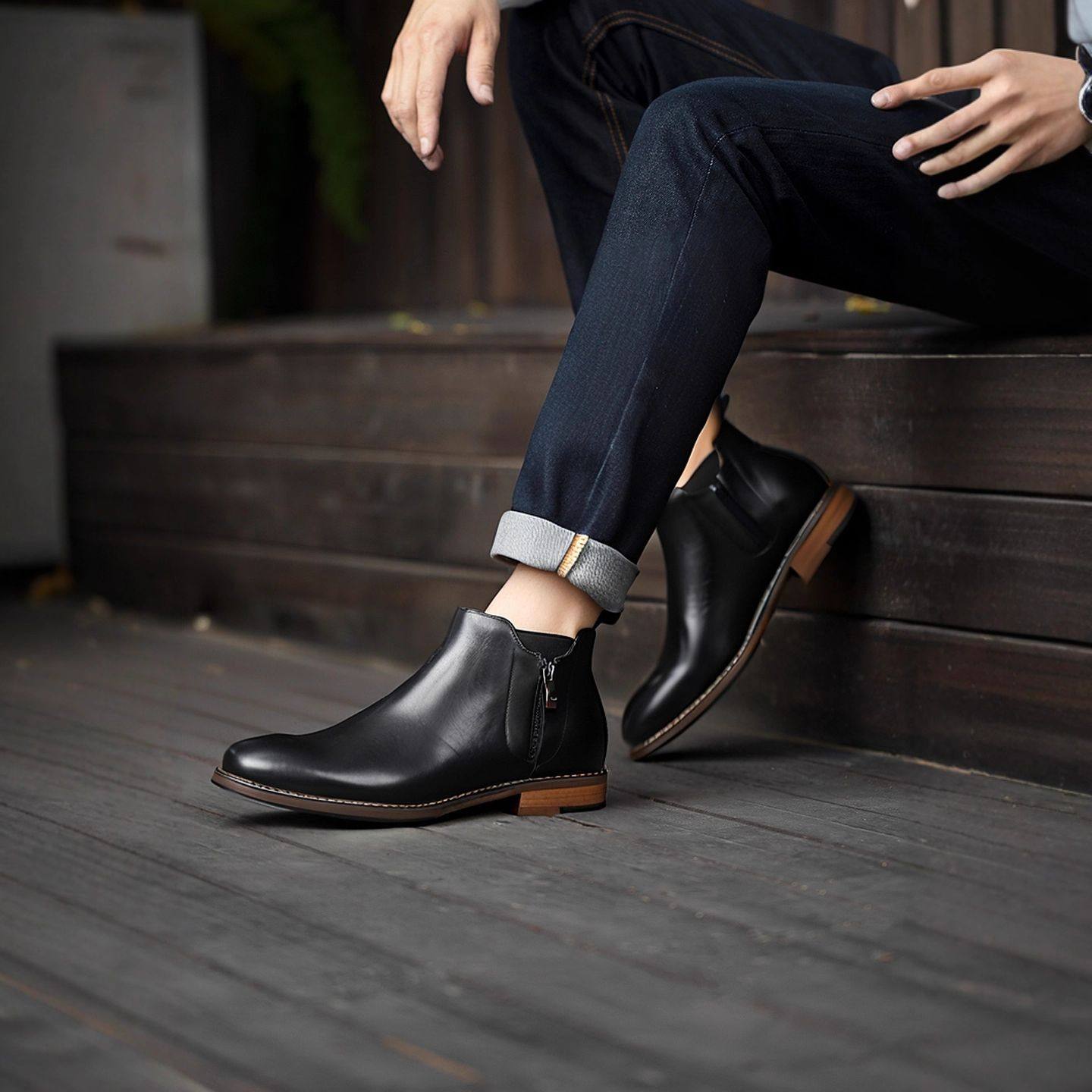 2026春新品复古中筒切尔西男式头层牛皮手工侧拉链实木跟英伦短靴,淘宝优惠券,粉丝福利购,淘宝优惠卷