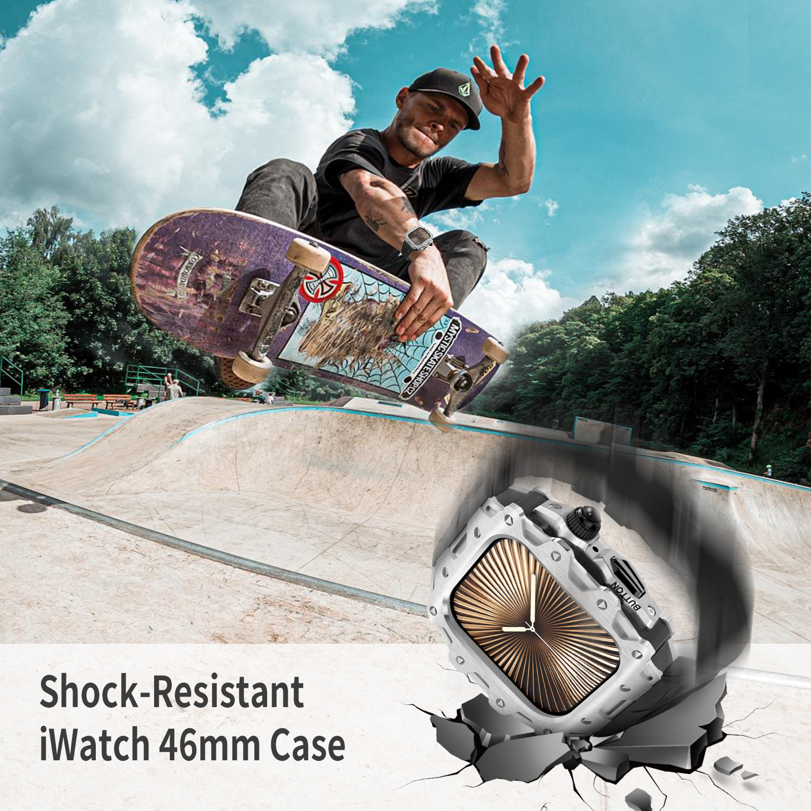 华力美金属壳用于苹果手表46mm表带一体改装壳iWatch系列S10 46mm - 图1